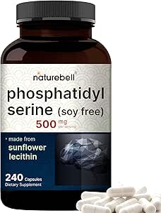 NatureBell PhosphatidylSerine 400mg Per Serving, 180 Capsules, No Soy, Made from Sunflower Lecithin, Strongly Supports Cognitive Health and Brain Function, No GMOs and Made in USA.