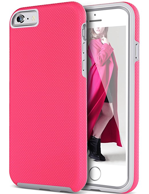 iPhone 6S Case, iPhone 6 Case, BENTOBEN Dual Layer Hybrid Ultra Slim Anti-Slip Heavy Duty Shockproof Soft Inner Bumper Hard Shell Cover Skidproof Protective Case for iPhone 6 6S 4.7 inch, Rose Red