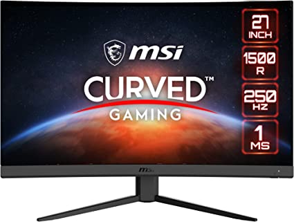 MSI G27C4X 27" Curved Gaming Monitor, 1920 x 1080 (FHD), 1ms, 250Hz, FreeSync, HDMI, DisplayPort, Anti-Flicker, Anti-Glare, HDR Ready,