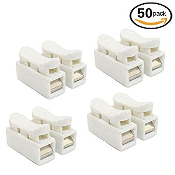 VIPMOON 50pcs CH2 Spring Wire Connectors Electrical Cable Clamp Terminal Block Connector LED Strip Light Wire Connecting