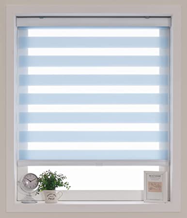 Cordless Custom Zebra Roller Shades and Blinds [Basic, Pastel_Blue, W 50 x H 40 inch] Dual Layer Sheer or Privacy Light Control, Day and Night Window Drapes, 24 to 70 inch Wide