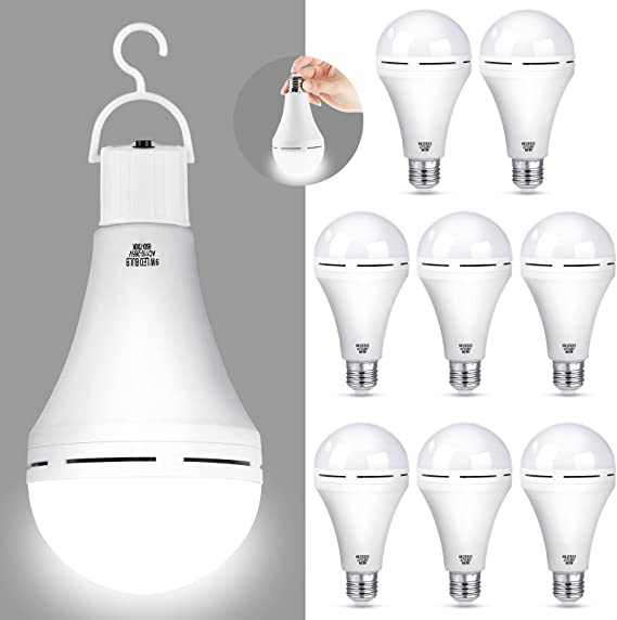 Rechargeable Emergency LED Light Bulb White 6500K Battery Backup for Power Failure with Hook E27 Base Light Bulbs for Camping Outdoor Activity Power Outage (16 Pieces,9 Watt)