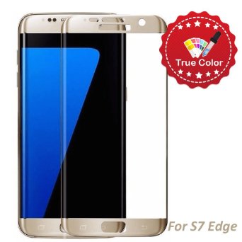 Samsung S7 edge True Color Grade Full Cover Curved Tempered Glass Screen Protector (1 Pack) Super Hard 0.33mm By GoodPrice 2.5d-Extreme Hard Series (True Color Gold)