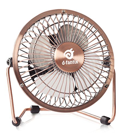 D-FantiX Mini USB Desk Fan Quiet, 4 Inch Antique Metal Table Fan USB Powered Small Personal Fan for Home, Office, Bedroom (Bronze)