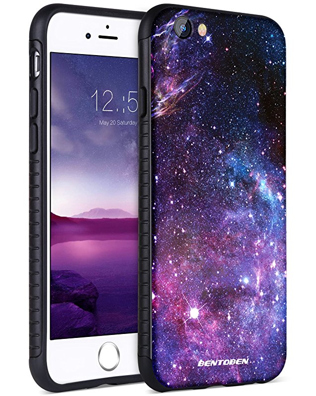 iPhone 6S Case, iPhone 6S Space Case, BENTOBEN Nebula Space Universe Print Ultra Slim 2 in 1 Hybrid Hard PC Flexible TPU Anti Slip Drop Proof Protective Case for iPhone 6 / 6S 4.7 Inch - Purple Nebula