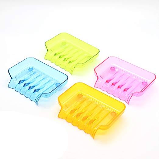 IDS Pack Of 4 Plastic Waterfall Drain Soap Dish with Suction Cup For Bathroom,Random Color