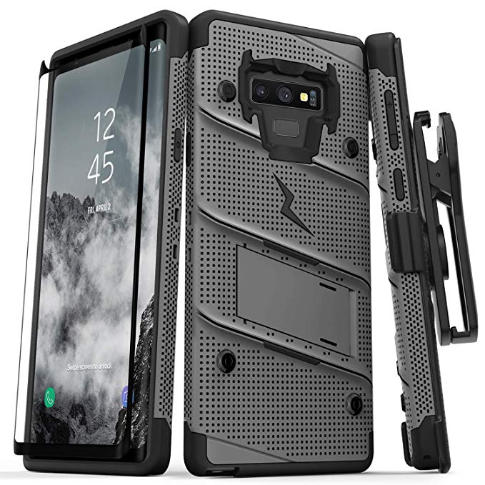 Zizo Bolt Series Galaxy Note 9 Case with Holster, Lanyard, Military Grade Drop Tested and Tempered Glass Screen Protector for Samsung Galaxy Note 9 Cover - Gun Metal Gray/Black