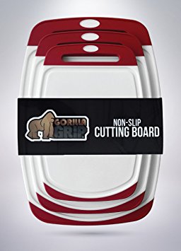 The Original GORILLA GRIP (TM) Non-Slip Reversible Cutting Boards Feature Powerful Gripping Technology, BPA Free, FDA Approved Materials, Dishwasher Safe (Set of 3: Red)