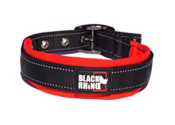 Black Rhino - The Comfort Collar Ultra Soft Neoprene Padded Dog Collar All Breeds - Heavy Duty Adjustable Reflective Weatherproof