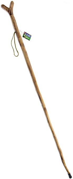 SE Natural Wood Walking Stick with V Yoke for Rifle, Steel Spike and Metal-Reinforced Tip Cover, 55" - WS622-55YH