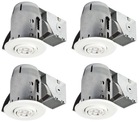 Globe Electric 90718 LED IC Rated Swivel Spotlight Recessed Lighting Kit Dimmable Downlight 3-Inch White Finish 4-Pack