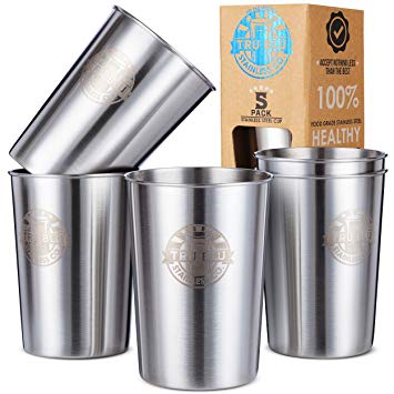 Stainless Steel Cups 300 ml (Pack of 5) Great for Kids - Metal Drinking Glasses - Premium Stackable & Unbreakable (5, 300 ml)