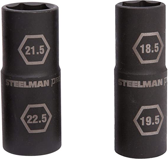 Steelman Pro 1/2-Inch Drive 6-Point Thin Wall Double Ended Impact Flip Socket Bundle, 18.5mm x 19.5mm and 21.5mm x 22.5mm Sizes, Durable Corrosion-Resistant Steel, Laser-Etched Callouts