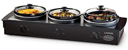 Nostalgia TSC250BLK Living Collection 2.5-Quart 3-Station Slow Cooker Buffet