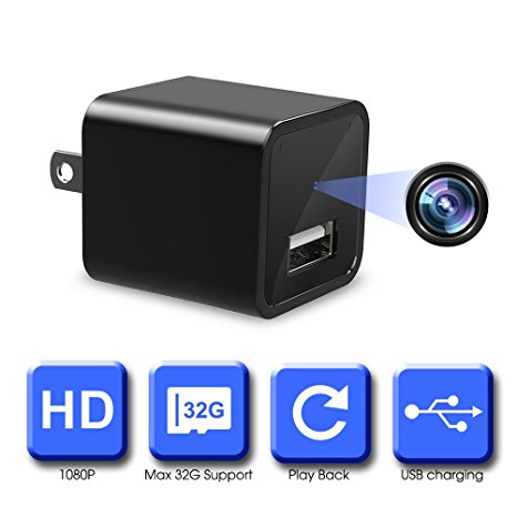 Mini Hidden Camera, USB Spy Camera, 1080P HD USB Camera Adapter, USB Wall Charger Adapter with Mini Hidden Camera for Home Surveillance, Not Support WIFI & Not Include Micro SD Card (Black)