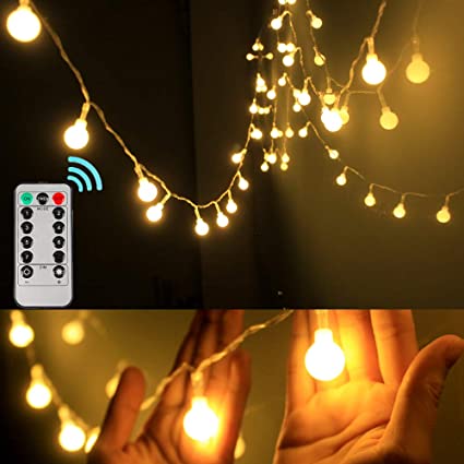 Dailyart Globe String Lights Battery Powered 50 LED Fairy String Lights, 5M, 8 Modes, Waterproof Decorative Light with Remote Control for Garden, Party, Wedding, Indoor, Bedroom and Patio - Warm White