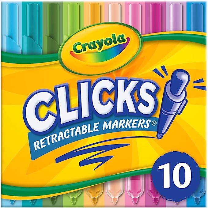 Crayola Washable Markers with Retractable Tips, Clicks, School Supplies, 10 Count, Gifts for Kids