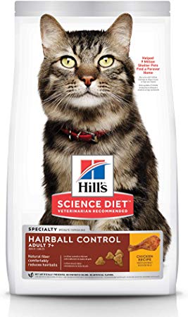 Hill's Science Diet Dry Cat Food, Adult 7  for Senior Cats, Hairball Control, Chicken Recipe