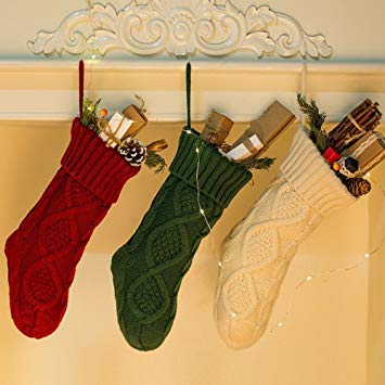 NIGHT-GRING Pack 3, 18'' Knit Christmas Stockings woven Stockings Christmas Decorations White/Red/Green