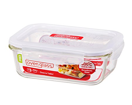 LOCK & LOCK Ovenglass Airtight Heat Resistant Glass Rectangular Food Storage Container 21.30-oz / 2.66-cup