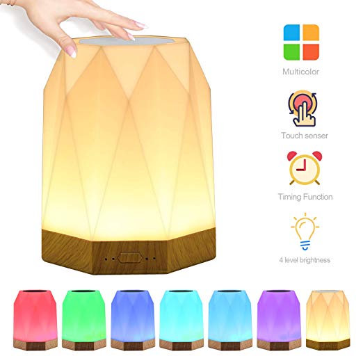 Night Light, UNIFUN Touch Lamp for Bedrooms Living Room with Timer Function Portable Table Bedside Lamps, Nursery Lamp with USB Rechargeable Dimmable Warm White Light & Color Changing RGB