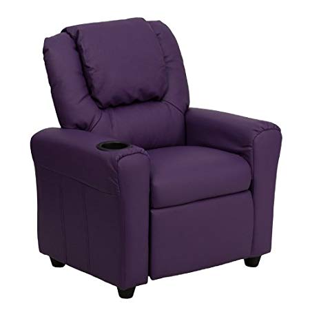 Flash Furniture Contemporary Purple Vinyl Kids Recliner with Cup Holder and Headrest