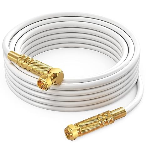 RG6 Quad Shield Coaxial Cable 50 Feet, 90 Degree Angled Cable Cord for TV Cable Wire, Coax Cable 50 Ft