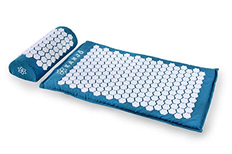 Kanjo - Premium Acupressure Mat & Acupressure Pillow Set | High Density Memory Foam Core | 100% Organic Cotton Cover | Relieves Back Pain & Neck Pain | Includes Carry Bag | Sapphire
