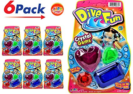 JA-RU Diving Gems Dive Toys (6 Packs 24 Gems) Dive Fun Crystal Gems Swimming Pool Dive or Fun Bath Tub | Plus 1 Collectable Bouncy Ball I Item #879-p