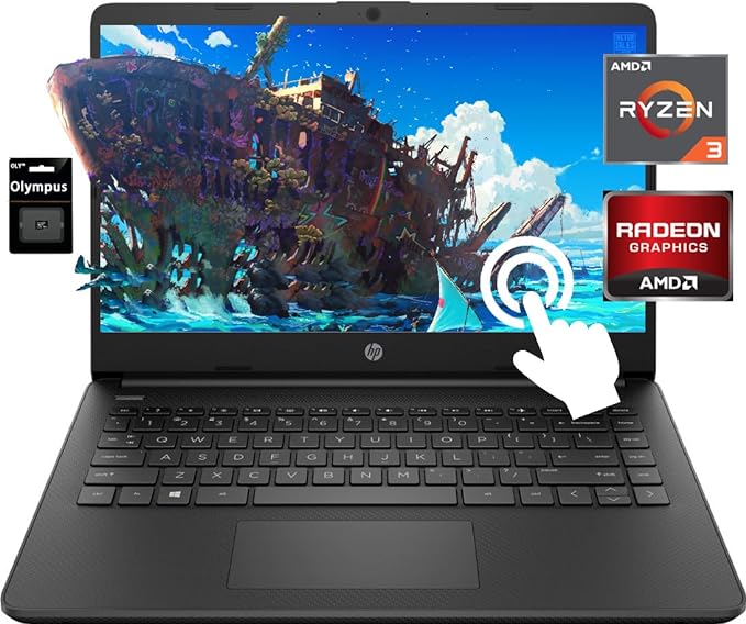 HP Newest 14" Touchscreen Ultral Light Laptop for Business.Laptop, AMD Ryzen 3 Quad-Core Processor, 8GB DDR4 RAM, 1TB PCIe SSD, 1366 x 768 HD Touch Display, Type-C, Windows 11 Home, Black/OLY