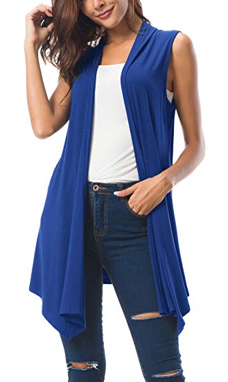 Urban CoCo Women’s Sleeveless Asymmetric Hem Open Front Cardigan Vest