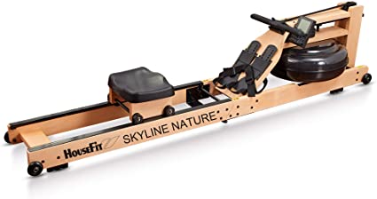 HouseFit Water Rower Rowing Machine Wood Wooden Row Machine for Home use Water Resistance Row Machine Exercise with Phone Mount LCD Digital Monitor