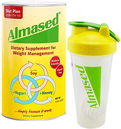 Almased Multi Protein Dietary Supplement Supports Weight Loss, 17.6 oz Bundle with an Almased Blender Bottle