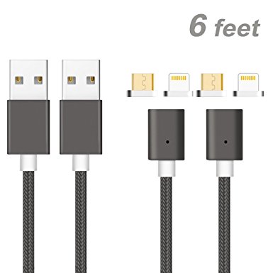 Animoeco 4th generation Magnetic Charger Cable Nylon Braid Charging & Data Transfer 6 Feet for Smart Phone and Tablets android Micro-USB and iPhone Product (gun- 2 pack)