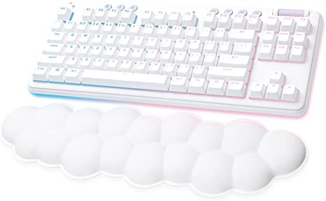 Logitech G715 Wireless Mechanical Gaming Keyboard with LIGHTSYNC RGB Lighting, Lightspeed, Tactile Switches (GX Brown), and Keyboard Palm Rest, PC and Mac Compatible, White Mist