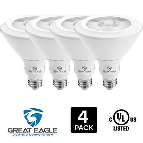 Great Eagle PAR38 LED Bulb, 18W (120W equivalent), 3000K (Bright White), 40° Beam Angle Flood Light Bulb, Dimmable, and UL-Listed. Use with Recessed Housings and Track Light Fixtures (4-pack)