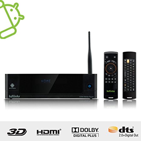KDLINKS® A200 Android 3D Smart 1080P Network HD TV Media Player with HDD Bay, WIFI, DOLBY 7.1 and AM02 Motion Controller/Keyboard, Support Netflix, XBMC, Youtube