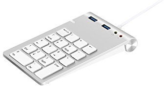 Alcey USB3-KB-2PAU-A USB Numeric Keypad, Aluminum Finish USB Numeric Keypad with USB 3.0 Hub and External Stereo Sound Adapter Combo