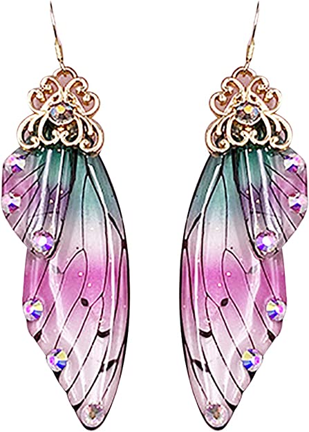 Fashionn Charming Earring for Women Girls Exquisite Jewelry for Party Visiting Women Fashion Earrings Rhinestone Insect Butterfly Wing Ear Hook Jewelry Gift