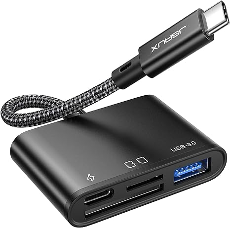 USB C SD Card Reader with USB 3.0 Port & Charging Port | JSAUX 4-in-1 USB Type-C Micro SD Memory Card Reader OTG Adapter | Compatible with iPhone 15 Pro Max, iPad Pro, MacBook Pro/Air,Galaxy S23-Black