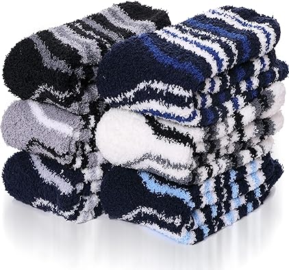 6 Pairs Fuzzy Socks Warm Winter Slipper Fluffy Sleep Cozy Comfy Socks for Mens Womens