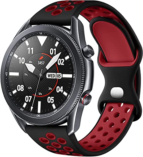 Rubinom Compatible for Samsung Watch 3 Bands 45mm/Galaxy Watch Bands 46mm/Gear S3 Frontier/Classic Watch, 22mm Watch Band Quick Release Silicone Breathable Strap Wristband for Men, Black/Red, Large