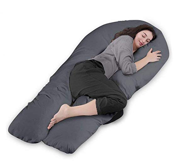 Cloth Fusion Full Body Pregnancy Pillow-U Shaped Maternity Pillow for Pregnant Women with Washable Outer Cover (Grey)