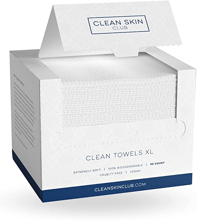 Clean Skin Club Clean Towels XL | World's 1ST Biodegradable Face Towel | Disposable Makeup Removing Wipes | Dermatology Tested & Approved | Vegan & Cruelty Free | Super Soft (50 Count)