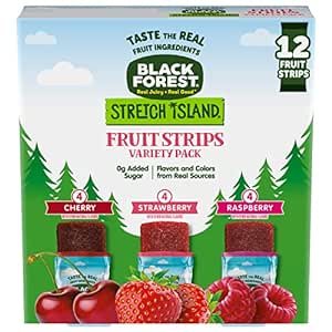 Black Forest, Stretch Island, Fruit Strips, Cherry, Apple, Raspberry, Grape, Strawberry, and Apricot, Zero Grams Added Sugar Non-GMO, School Snacks, 12 ct