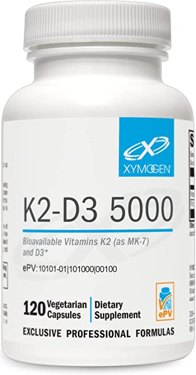 XYMOGEN K2-D3 5000 - Vitamin D3 with Vitamin K (as MK-7) - Bioavailable 5000 IU Vitamin D Supplement with Vitamin K2 to Support Immune Health, Bone   Heart Health (120 Capsules)