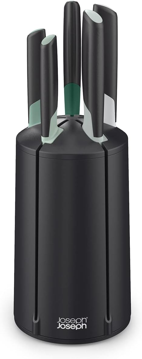 Joseph Joseph Elevate Knives 5-piece Carousel Set, Japanese Stainless Steel Knife Block - Editions - Sage Green and Black