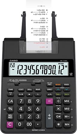 Casio HR-170RC Printing Calculator, Black, 2.6" x 6.5" x 11.6"