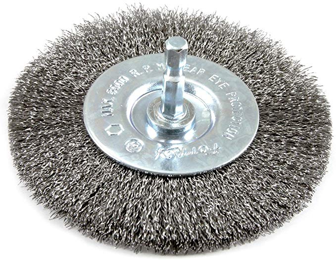 Forney 72740 Wire Wheel Brush, Fine Crimped with 1/4-Inch Hex Shank, 4-Inch-by-.008-Inch