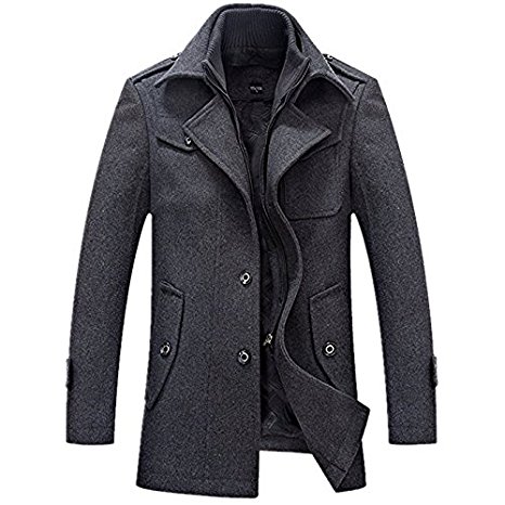 Yougao Men's Winter Thicken Warm Stand Collar Wool Coat